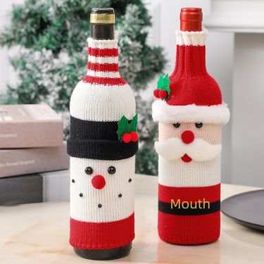 Christmas Decorations Claus Wine Bottle Set Knitted Wine Bottle Set Champagne Wine Bottle Set Restaurant Holiday Scene Layout_voghion.com