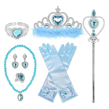 Feather Set Children's Necklace Ring Earrings Princess Glove Bracelet Crown Magic_voghion.com