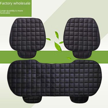 Winter car seat cushion no backrest square embroidered plush tie-free warm three-piece front and rear row single seat cushion_voghion.com