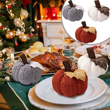 3Pcs Pumpkin Hanging Ornaments-Maple Leaf Plaid Fabric Wrapped Pumpkin Shaped Ornament,Orange White Pumpkin Ball For Party Home Decor_voghion.com