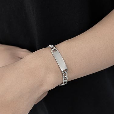 Stainless Steel Engravable Unisex Fashion Cuban Chain Simple Bracelet DIY_voghion.com