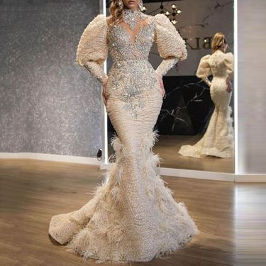 Women's Clothing Dress V Neck Feather Princess Dress Gold Sprinkled Long Mesh Evening Dress_voghion.com