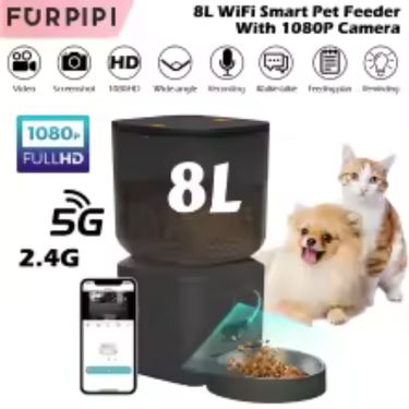 8L Automatic Cat Feeder With 1080p Camera Video 5G WiFi Cat Food Dispenser Pet S_voghion.com