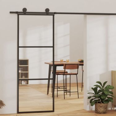 Sliding Door ESG Glass and Aluminum 29.9"x80.7" Black_voghion.com