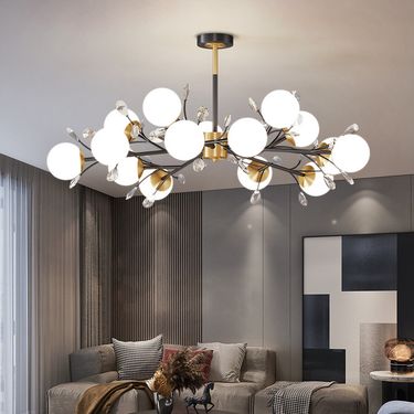 Nordic Living Room Chandelier Light Luxury Modern Simple Petal Crystal Lamp Internet Celebrity Magic Bean Molecular_voghion.com