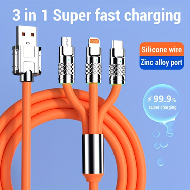 120W 3-in-1 Multi Super Fast Charging Cable 3.9ft Universal Multiple Charging Cord Type C/Micro USB/for App Le (Charging Only)_voghion.com