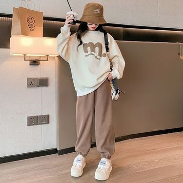 Girls' autumn hoodie 2024 autumn/winter casual western-style loose fitting pullover sports pants two-piece set_voghion.com
