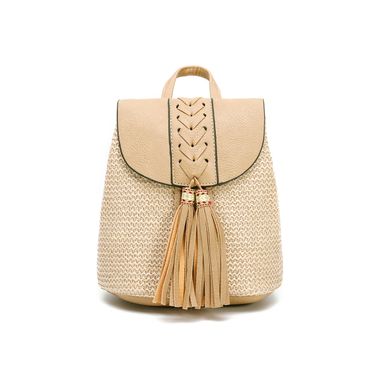 Straw hot selling drawstring bucket women's woven mini tassel bag Bohemian backpack_viptrois.com