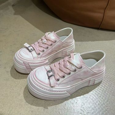 Europe Station 2025 Spring New Genuine Leather Thick-Soled Height-Increasing Distressed Sneakers For Women With Belt_voghion.com