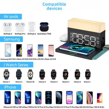 Multifunctional 3-in-1 Wireless Charger 15W Night Light Alarm Clock, Suitable For Mobile Phones, Watches And Earphones_voghion.com