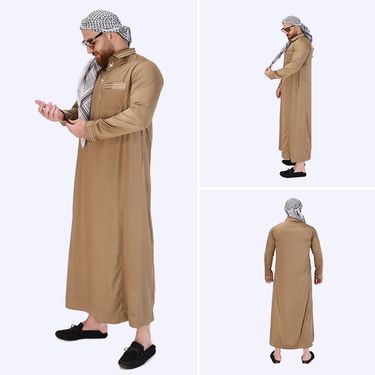 Men's Moslem New Muslim Men's Robe Stand Collar Solid Color Long Style Ethnic Style Menswear_voghion.com