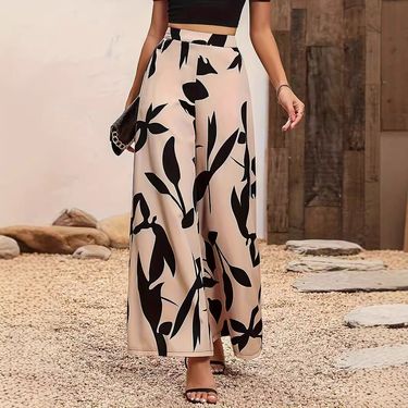 2025 Women's Spring Autumn New With Leaf Print, High Waist And Wide Leg Casual Pants_voghion.com
