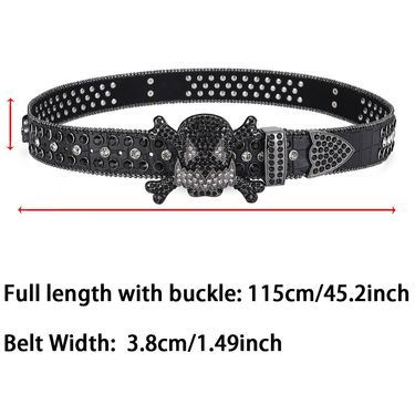 HOT Women's Jeans Skull Head Buckle Rhinestone Y2K Shiny Rivet Design Pu Artificial Diamond Punk Rock Men's Belt_mkmklike.com
