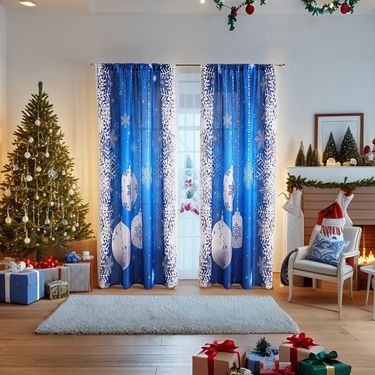 Festive Polyester Semi-Sheer Curtains (40-70% Blackout) - Snowflakes, Santa, Trees - Ready-Made For Living Room, Bedroom (55" W X 39"/63"/87" H)_voghion.com