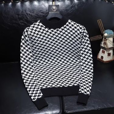 Sweater men's 2024 autumn and winter New slim fit fashion houndstooth sweater casual warm bottoming shirt men's long sleeve_mkmklike.com