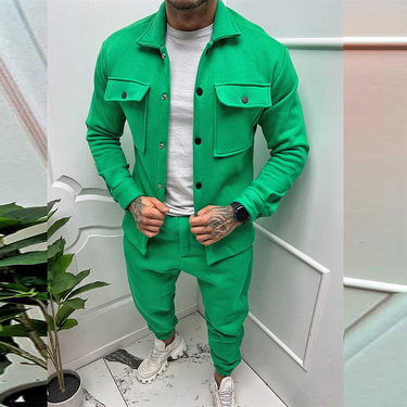 Men's clothing Autumn and winter jacket casual two-piece body repair trend solid color fashion suit_voghion.com