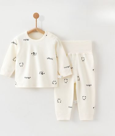 Baby Long Johns Set Cotton High Waist Long Johns For Boys And Girls Long Sleeves Split Pajamas Pure Cotton Children's Set_voghion.com