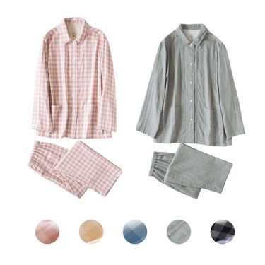 Women's Clothing Double layer yarn pajamas, no side seams quality plaid dots new spring and summer couple home clothes suits_voghion.com