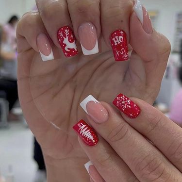 Cute Sweet Red Christmas Nail Art Snowflake Elk Cute Holiday Atmosphere Nail Wearable Nail_voghion.com