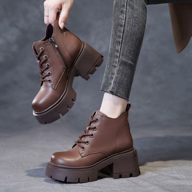 Genuine Leather Martin For Women In Autumn 2024, New Thick Soled, Small Height Shoes, British Style Short Bo, Slim_voghion.com