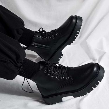 European Warm Series Men's Martin Summer New British Style High-top Leather Shoes Black Mid-top Height-increasing Work Ankle Boots_vogvips.com