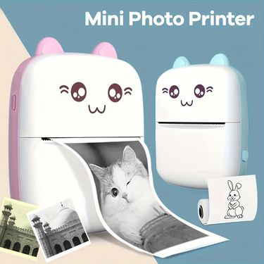 Mini Photo Printer, Thermal Label Printer with Usb Recharge Portable Wireless Photo Printer with 1 Rolls of Thermal paper for Android /iOS_voghion.com