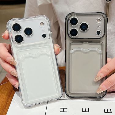 Card Slot Pocket Phone Case For IPhone 17 Air 16 15 14 13 12 11 Pro Max Plus 16e Shockproof Transparent Silicone Soft TPU Cover_voghion.com