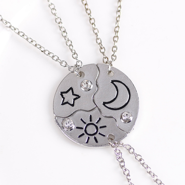 Round mosaic sun moon star student necklace Japanese and Korean series sisters clavicle chain_voghion.com