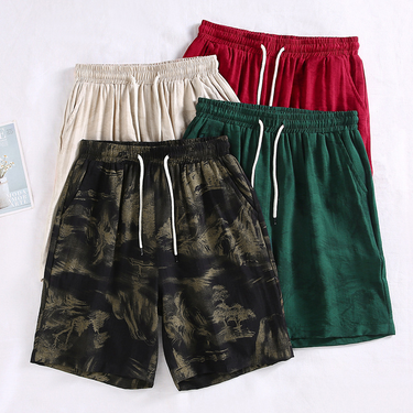 Quality linen capris summer beach casual running sports shorts 5-point straight leg pants men's_voghion.com