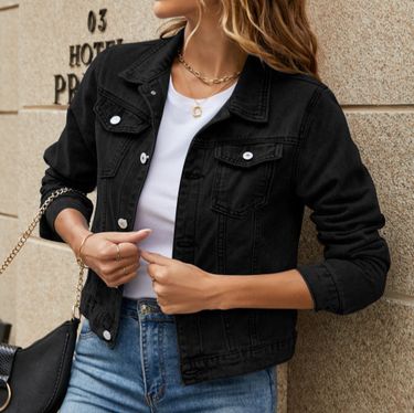 European and American foreign trade cross-border supply fashionable slim lapel denim jacket_viptrois.com