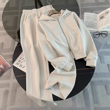 Women's Clothing Casual Sports Suit For Women Autumn Fashionable Stylish Zipper Sweatshirt Wide Leg Pants Two Pieces_voghion.com