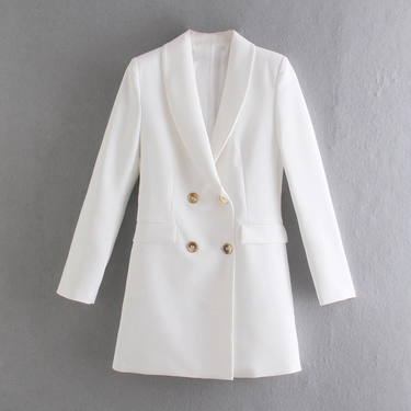 Women's clothing mid-length solid color double-breasted temperament slim suit jacket_voghion.com