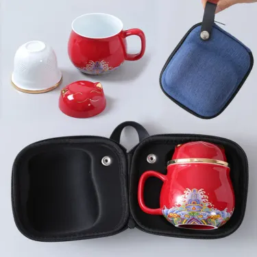 Portable Porcelain Cloisonne Tea Mugs Creative Cat Ceramic Tea Cup Set Pot with Strainers Cute Cat/Mouse Teapots_voghion.com