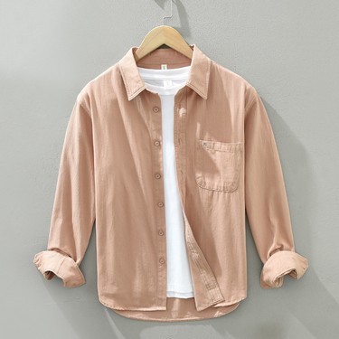 1357 shirt men's fresh solid color loose shirt casual and versatile shirt pocket embroidered top men's one piece hair_voghion.com