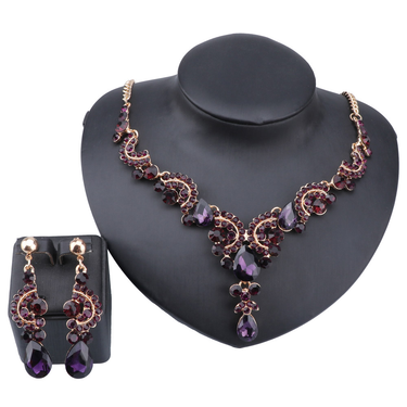 Fashion Wedding Formal Party Prom Jewelry Crystal Rhinestone Gold Color Necklace Earring Jewelry Set_voghion.com