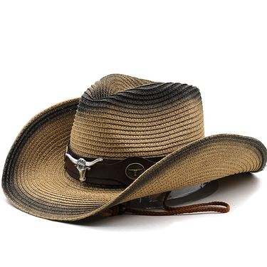 New Bull Head Accessories Western Cowboy Straw Outdoor Sports Mountaineering Top Foldable Big Hat_voghion.com