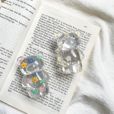 New Fragmented Flower Drip Glue Little Bear Phone Airbag Holder Korean Instagram Style Small Crowd Desktop Support_voghion.com