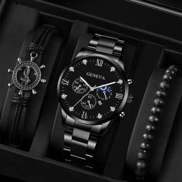 Men's Watch Set New Trendy All Match Fashion Men's Quartz Watch Bracelet Set Men's Watch_voghion.com