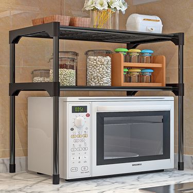 Family Organizer 5-Tier Kitchen Storage Shelf Adjustable Standing Organizer For Microwave Spices Dishes Cookware Heavy Duty Metal Rack With Hooks_voghion.com