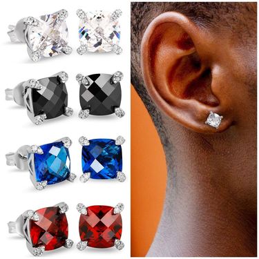 Hip Hop Zircon Earrings for Men 8mm Turtle Face Fat Square Color Diamond Earrings Jewelry_ipsvogv.com