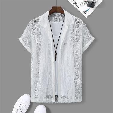 Men's Clothing Summer Foreign Trade Southeast Asia Men's Casual Loose Hollow Short Sleeved Shirt Hawaiian Suit_voghion.com