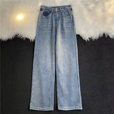 New autumn and winter styles: Fat MM with Velvet Jeans Women, High Waist, Slim Look, Color blocked Large Size, Loose_voghion.com