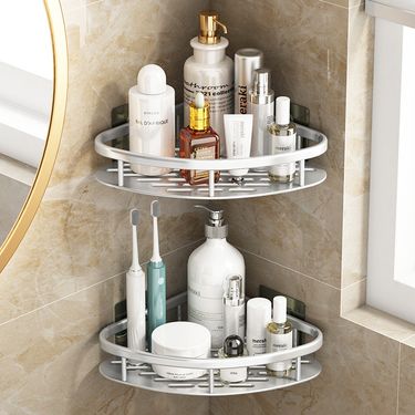 Sturdy No-Drill Bathroom Corner Shelf – Space-Saving Wall Mounted Organizer For Shower, Toilet & Sink_voghion.com