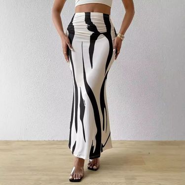 Verve Women's Hot-Selling Zebra Print Pattern High-Waisted Fishtail Fashion Skirt_voghion.com