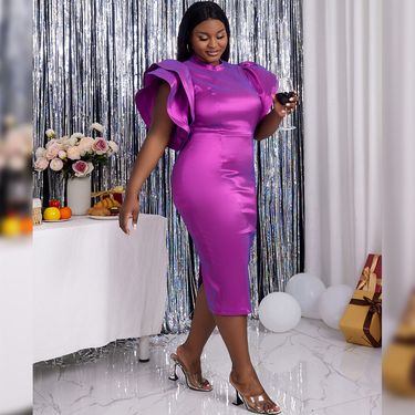 Women's Clothing Large size fat mm design niche backless trumpet sleeve high waist banquet party dress female party dress_voghion.com