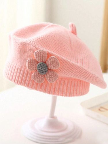 1 Piece Baby 0-3 Years Old Baby Boy Girl Knitted Hat Floral Fashion Solid Color Spring And Winter Warm Children's Hat_voghion.com