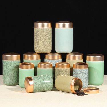 Ceramic Mini Tea Jar Crafts Portable Sealed Storage Tea Box Teaware Home Decor_voghion.com