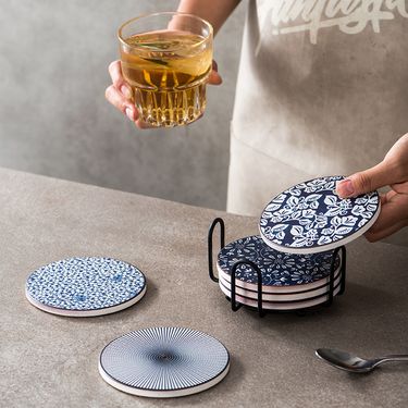 Simple Diatomaceous Earth Absorbent Coaster Cork Ceramic Coaster Non Slip Insulation Ceramic Coaster Decorative Coaster_voghion.com