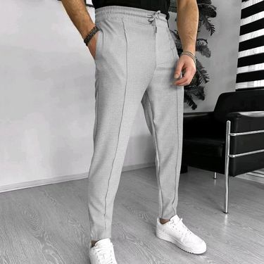 Men's Clothing New Men's Casual Drawstring Solid Color Waffle Sports Trousers_voghion.com