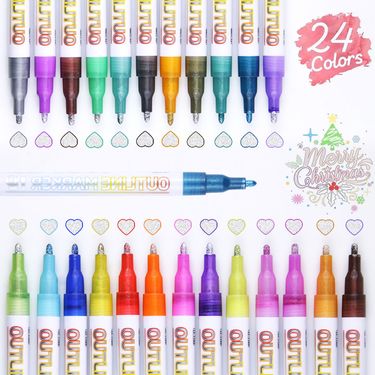 Double Line Outline Pen Fantasy Metal 24 Color Christmas DIY Handbook Greeting Card Handwritten Newspaper Special Gel Marker Pen_voghion.com